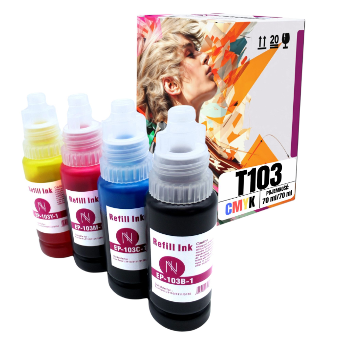 4x Tusz zamienny T103 do Epson Eco Tank L1250 L3150 L3560 L5590